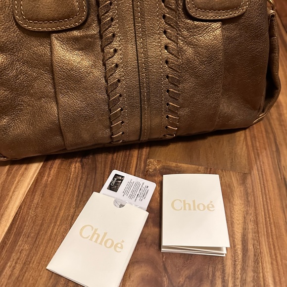 Chloe Heloise Satchel Leather Handbag Dark Metallic EUC Authentic - Picture 4 of 16